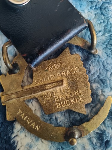 Vintage 1978 Cadillac Baron Emblem Logo Boss Hogg Solid Brass Belt Buckle w/Belt - Picture 9 of 11