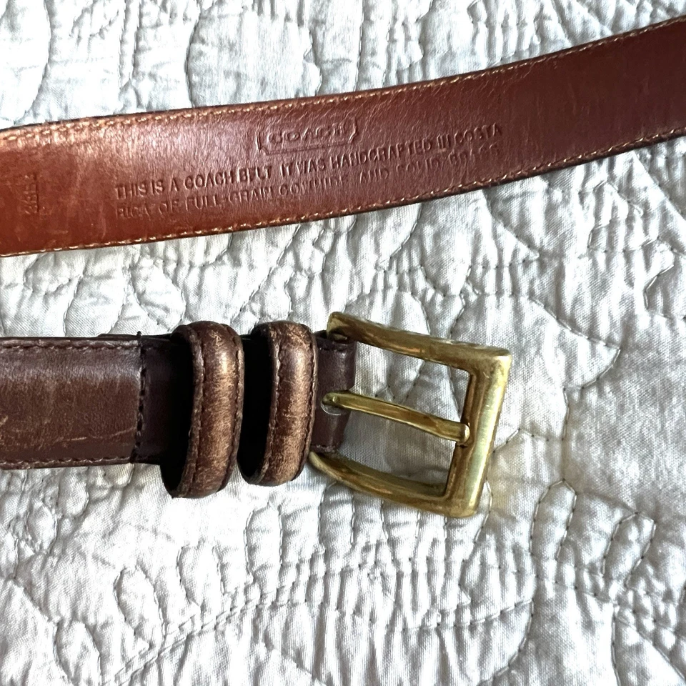 Cinturón de cuero de grano completo COACH 3883 34” hebilla de latón vintage para hombre marrón usado Foto 4 de 4