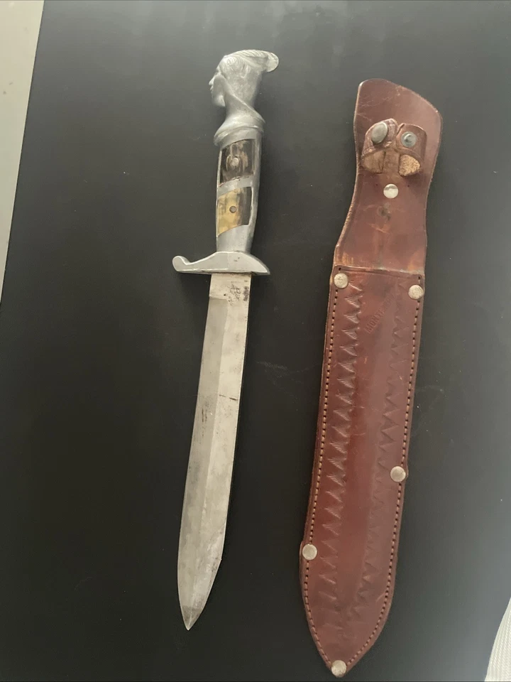 "Cuchillo Bowie indio mexicano vintage con mango de 5"" y funda de cuero tostado, cuchillo de 8""" Foto 4 de 4