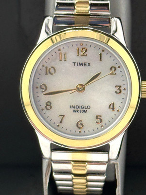 Timex T2M828, Women's 2-Tone Expansion Watch, Indiglo, Mother of Pearl Dial, NEW