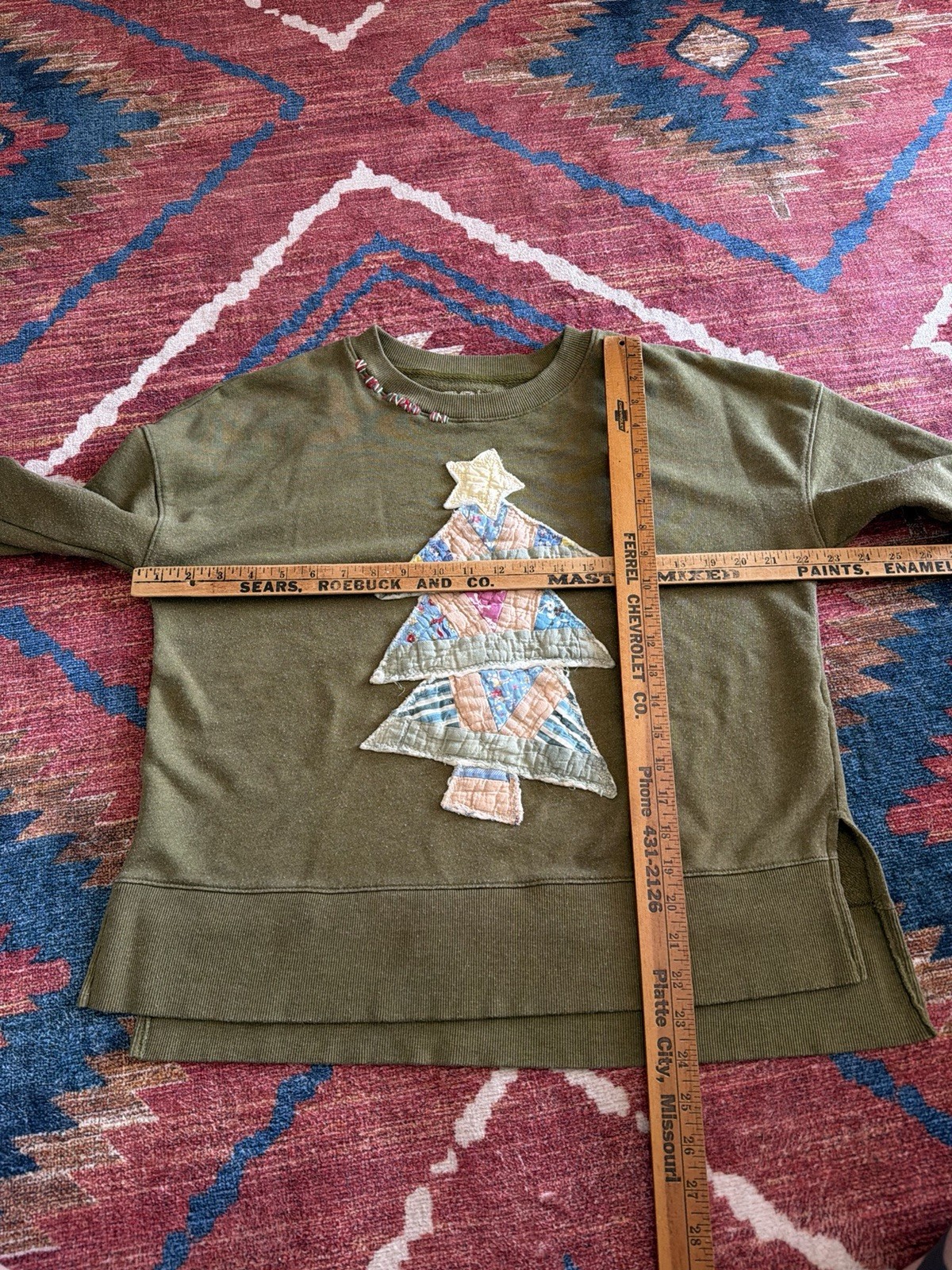 Upcycled Patchwork Quilted Christmas Tree Sweatsh… - image 7