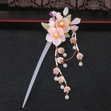 Glass Flower Tassel Hair Pin Chinese Style Qipao Updo Hair Stick