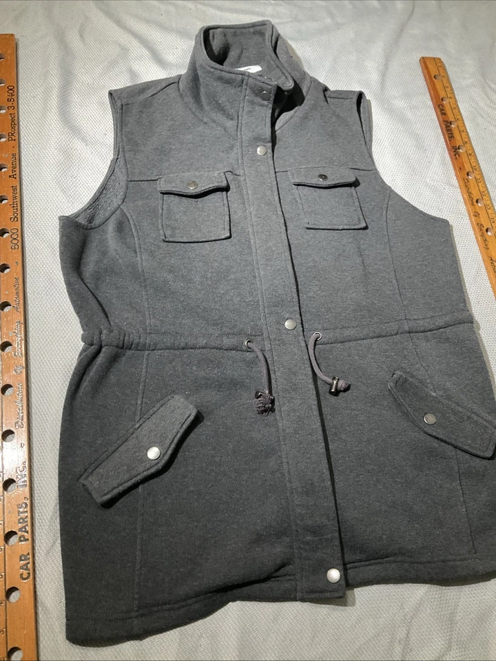 Chaleco Sabrina Lauren New York para mujer XL gris cremallera completa utilitario bolsillo a presión simulado Foto 4 de 4