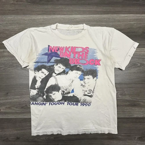 Vintage New Kids On The Block Shirt Mens Small White Hangin 1990s vintage concert t-shirt, vintage, size S, single stitch, B+ condition