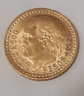 1945 MÉXICO ORO 2 5 PESOS DOS Y MEDIO .900 ORO FINO MONEDA SIN CIRCULAR