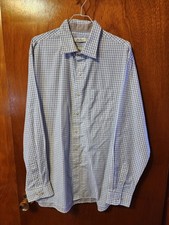 Men's Large 16/16 1/2 Van Heusen White Blue Check Long Sleeve Button Down Shirt