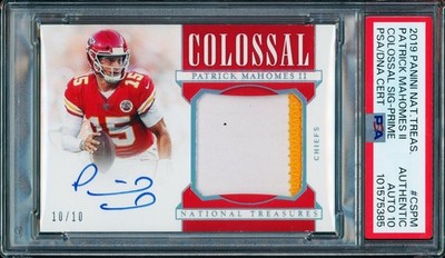 2019 NATIONAL TREASURES #CSPM PATRICK MAHOMES COLOSSAL PATCH AUTO 10/10 PSA AUTH