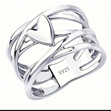 Sterling Silver 925 Heart Band Ring Love Theme No Stone Silver Color Heart Shape