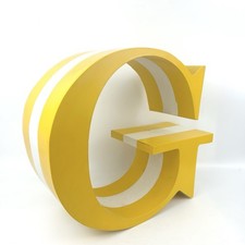 Vtg 14" Wooden Letter G Retro Wood Alphabet Decor Yellow White Store Display  2
