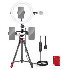 NEEWER 10" Selfie Ring Light with Tripod, 3 Phone Holders, 3 Cold Shoes, R11