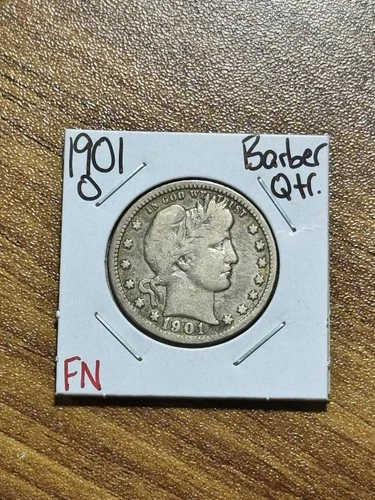 1901 O Barber Silver Quarter FN Fine Key Date U.S. 25c Coin (Raw14642)
