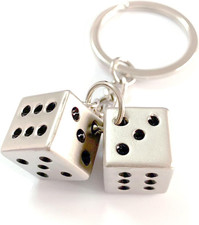 Lucky Silver Metal Dice Keychain with Black Dots - Stylish and Fortunate Charm f