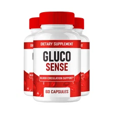 3-Pack GlucoSense Capsules, Gluco Sense Blood Circulation Support - 180 Capsules