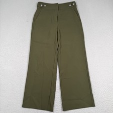 Veronica Beard Trouser Sz 4 Olive High Waisted Wide Leg Pant Gold Buttons Career