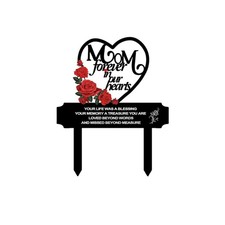 Metal Memorial Grave Marker for Mom - Heart Shaped Cemetery Decoration with R...