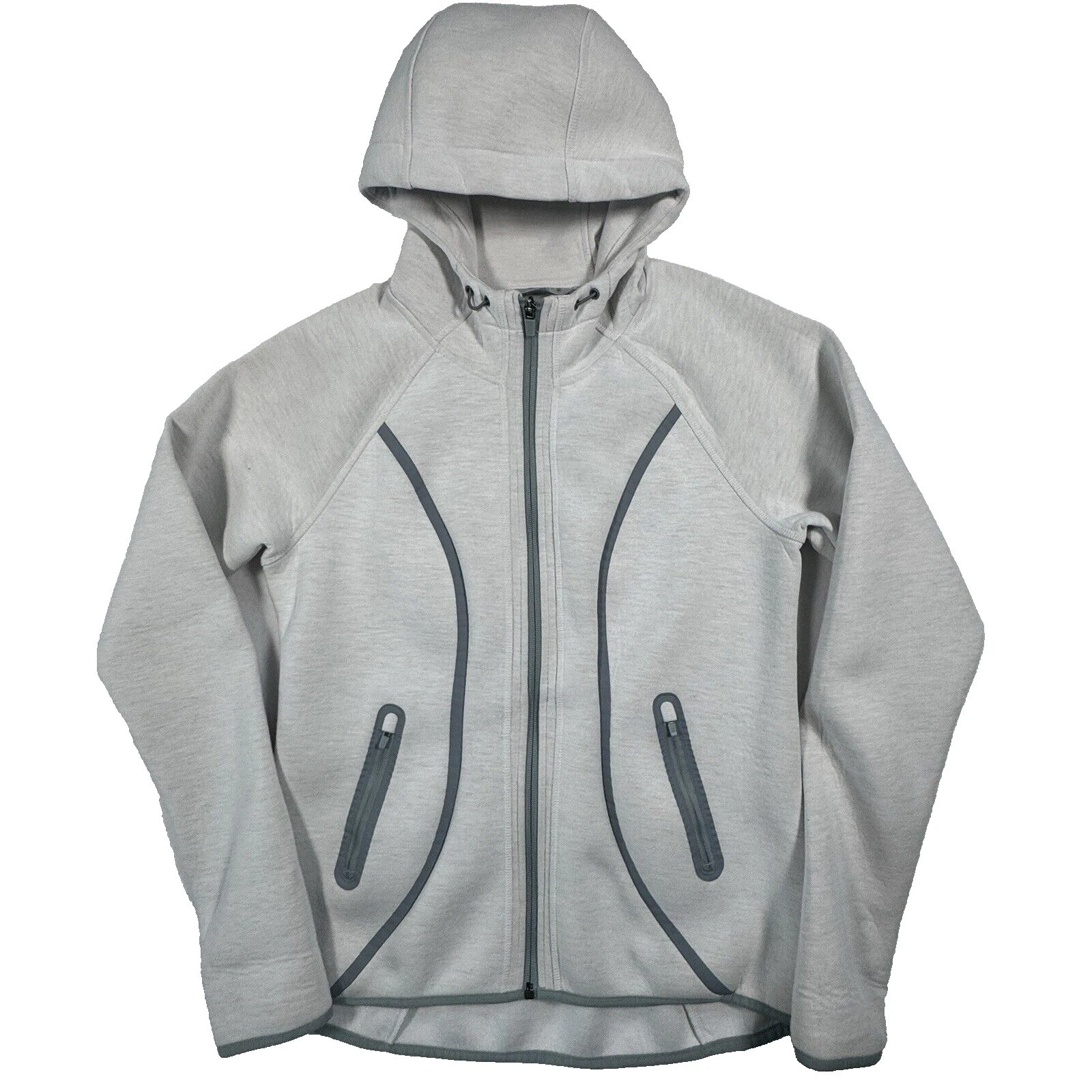 Athleta Stronger Full Zip Hoodie Womens Medium Grey Fleece Thumbhole Athleisure