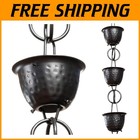 Handcrafted 8.5 ft Decorative Rain Chain with Hammered Aluminum Cups in Black