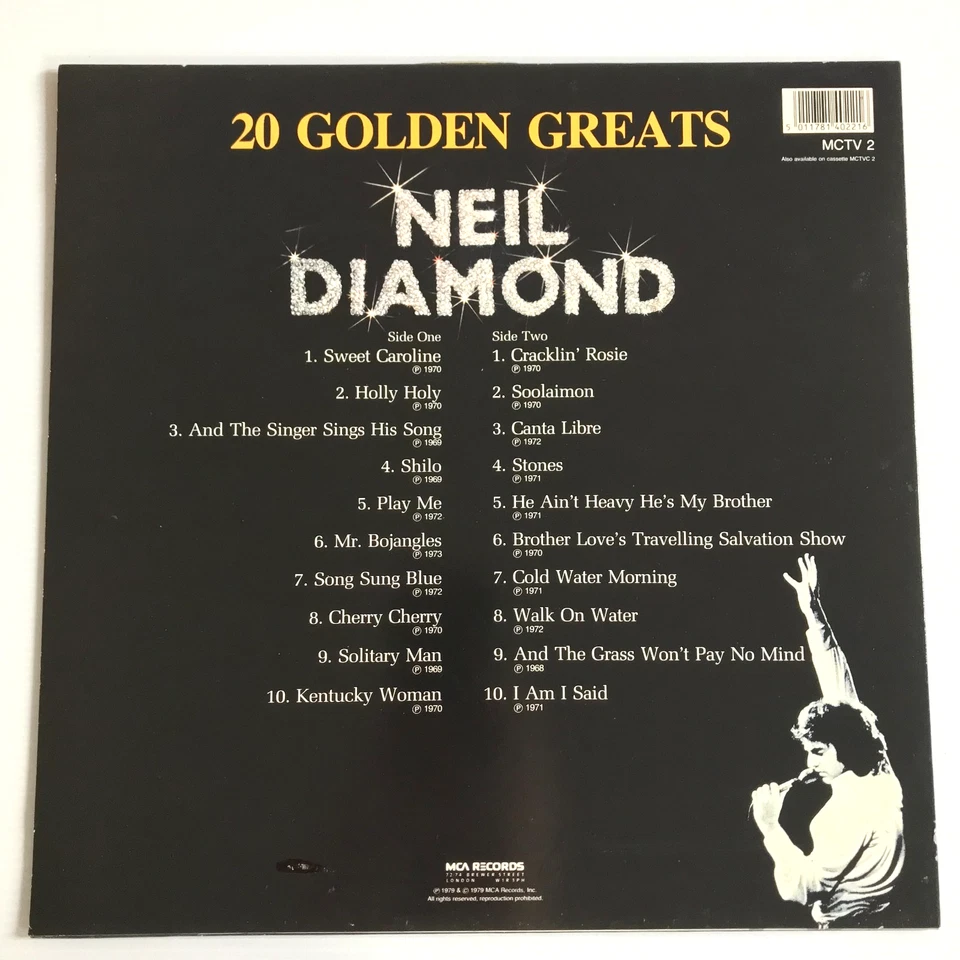 Neil Diamond – 20 Golden Greats Vinyl LP Compilation - Sweet Caroline - Image 2 of 4