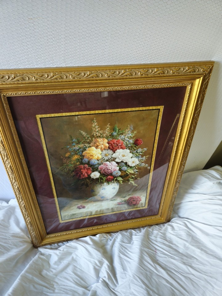 VINTAGE HOMCO SET OF 2 PAINTINGS BOUQUET VASES BY HOME INTERIOR FRAMED