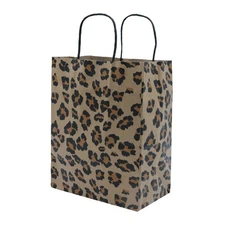 SSWBasics Medium Brown Leopard Print Paper Shopping Bags - Case of 100 - 8 ¼”L