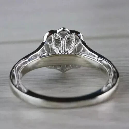 2.00Ct Round Cut Lab Created Diamond Halo Engagement Ring 14K White Gold Plated - Picture 3 of 3