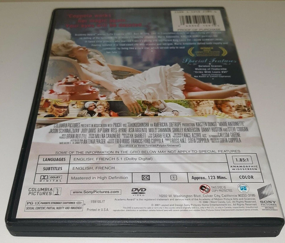 Marie Antoinette DVD Kirsten Dunst Rip Torn Molly Shannon Ex-Rental - Imagem 2 de 4