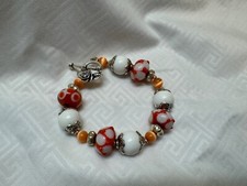 Orange White Beaded Bracelet Size 7 Spring Gift Wedding Girl Mother