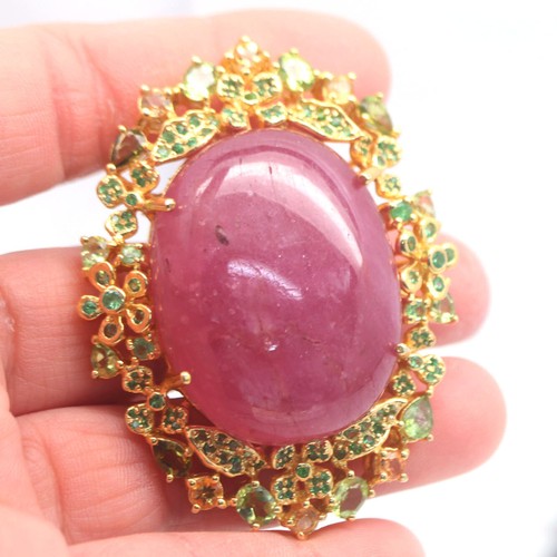 Gmestone Rosa Rubí, Peridoto, Citrino & Tsavorite Broche 925 Plata de Ley - Imagen 2 de 5