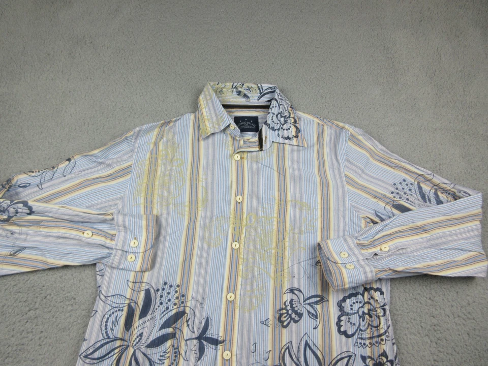 Indigo Palms Shirt Mens Medium Blue Floral Button Up Cotton Tommy Bahama - Image 3 of 4