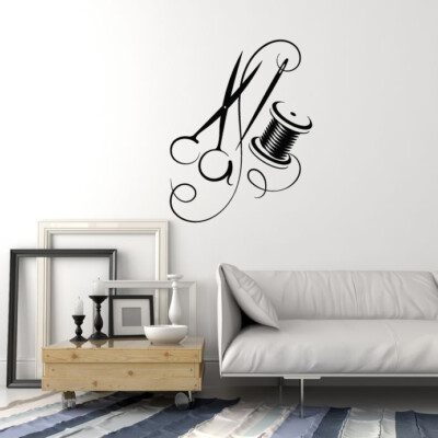 Vinyl Wall Decal Tailoring Needle Thread Scissors Tailor Stickers (ig5429)