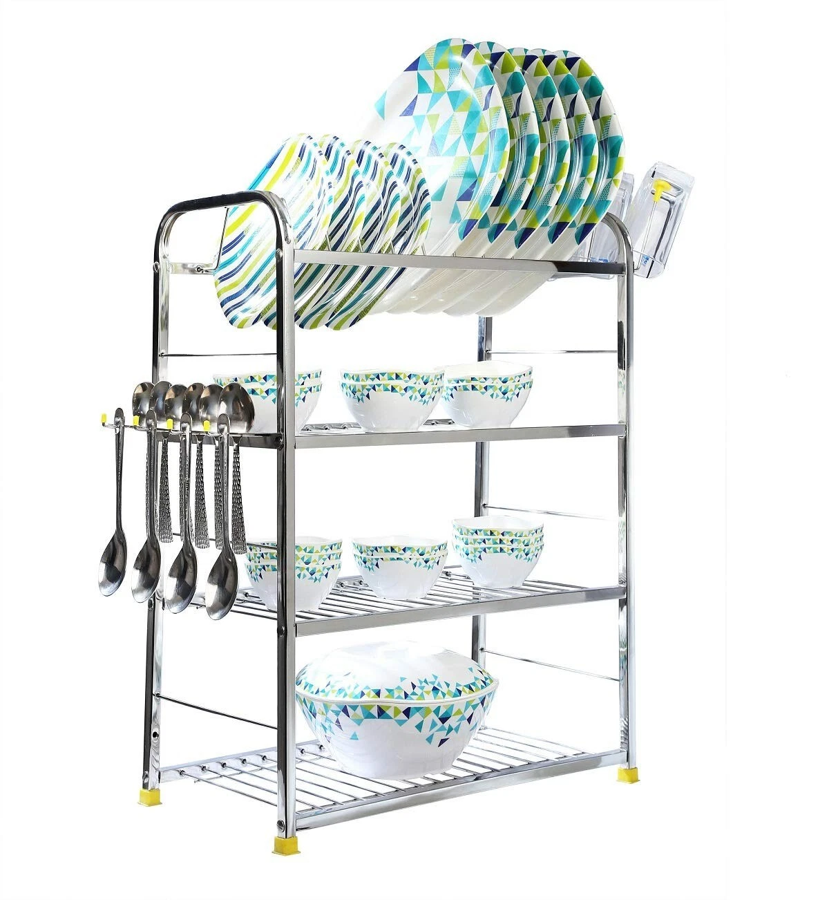 Palomino Utensils Organizer 4 Tier Shelves Kitchen Dish Rack with Hanging Hooks