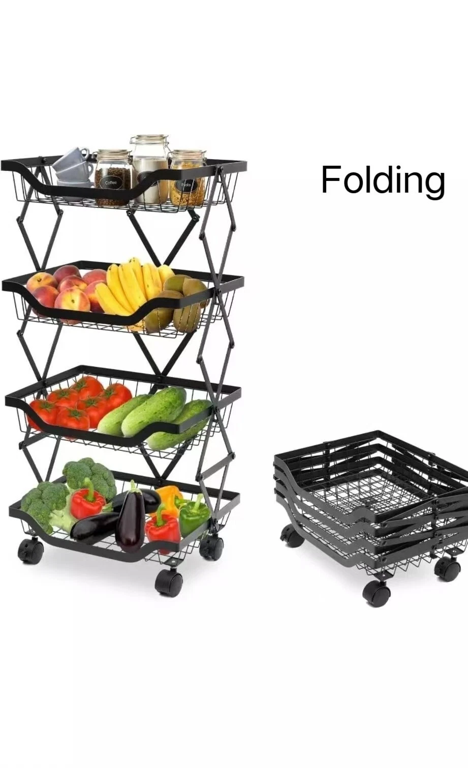 Kitchen Foldable Organizer Vegetable and Fruit Storage Rack 4 Tiers