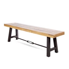 Catriona Outdoor Acacia Wood Bench with Metal Accents, Teak Finish / Rustic