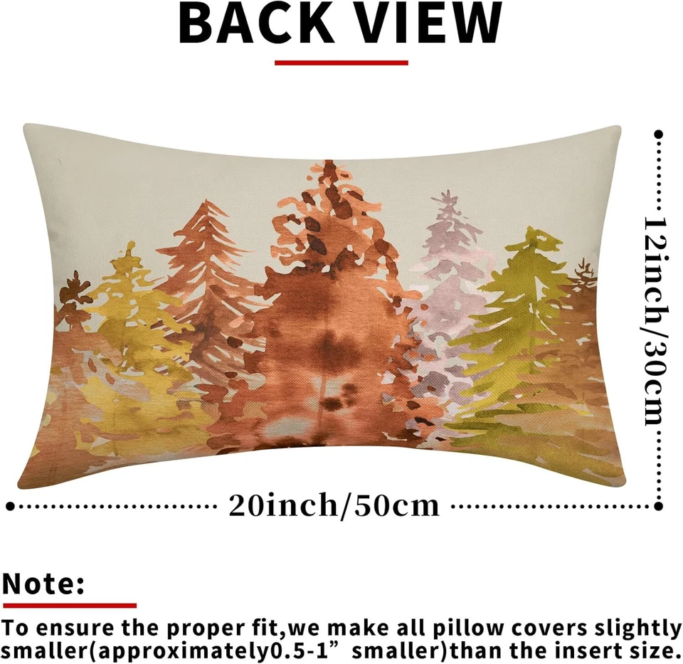 Rustic Fall Lumbar Pillow Covers 12x20 Set of 2 Watercolor Tree Autumn Color ... - Image 4 of 4