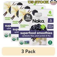Organic Superfood Smoothie Pouches 3 Pack Blackberry Vanilla Vegan Snack New