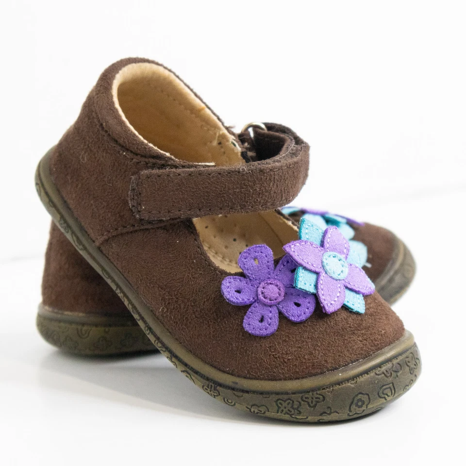 Zapatos Cherokee Marrón Gamuza con Flores Púrpura y Azul Mary Janes Talla 05 Foto 4 de 4