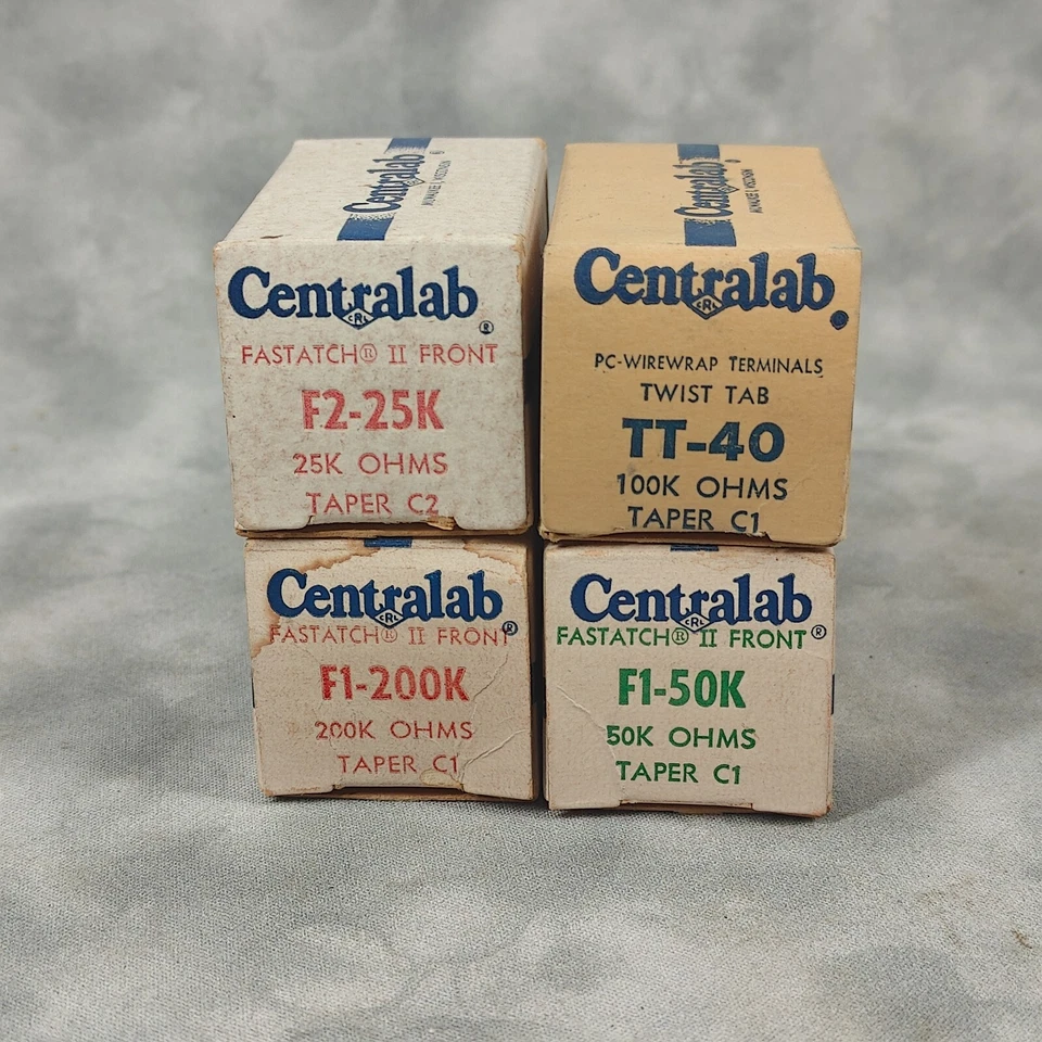 Vtg Centralab Potentiometer Lot (4) 25K-200K Ohms Fastatch & Twist Tab 🎛️ NOS - Image 2 of 4