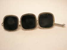 1/2" Black Square Gold Plated Formal Vintage Shirt Studs set groom prom tux b335