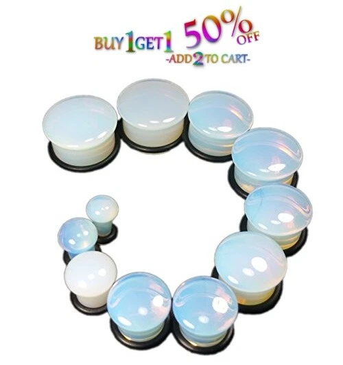 Par de tapones de piedra opalita de 8 g-25 mm medidores de llamarada única oreja orgánica piedra lunar 2037 Foto 2 de 4