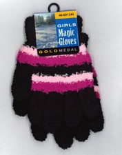 Girls' Black  Deep Pink Striped Stretchy Gloves, 1 Size, GOLD MEDAL MAGIC, NWT