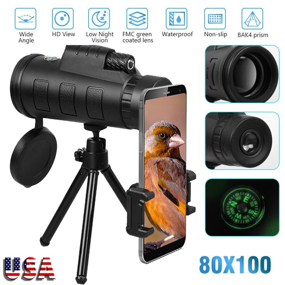 80x100 Zoom HD Monocular Starscope Monocular Telescope BAK4 Day/Night Vision eBay