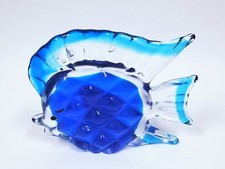 NEW ART GLASS MURANO STYLE ROYAL BLUE+CLEAR+TEAL FISH FIGURINE, PAPERWEIGHT