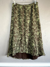Vintage Y2K Midi Skirt Women's Size 12 Brown Green Layered Bottom Forest Fairy