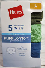 Hanes Boys 5 Tagless Briefs, Size L 14-16 , ComfortSoft Waistband, New In Pkg.
