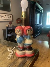 RARE VINTAGE RAGGEDY ANN   ANDY 15" CHALKWARE LAMP  Circa.1930 - 40's 