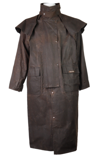 $199 AUSSIE OUTBACK DRIZA-BONE US Men’s sz L Brown Oilskin Low Ride Duster Coat - Picture 1 of 10