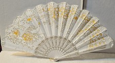 SMALL ORIENTAL FOLDING HAND FAN WITH A PEACOCK FLOWER ROSE COLORFUL DESIGN WHA 