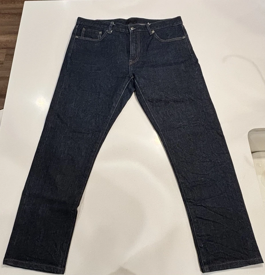 Jeans masculino Uniqlo Kaihara selvedge azul reto slim fit stretch 36 x 30 - Imagem 2 de 4