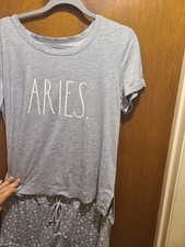 Rae Dunn Gray 2-Piece Pajama Set Short Sleeve Shorts Women's Size M, Pre-owned