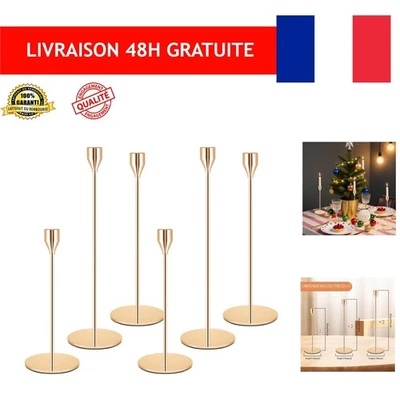 Bougeoirs Dorés Lot de 6 – Chandeliers Hauts Vintage pour Bougies - Photo 1/4